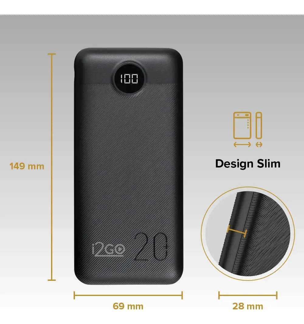 Carregador Portátil Power Bank Turbo i2GO 20000mah 20w Com Display Digital thumbnail 8