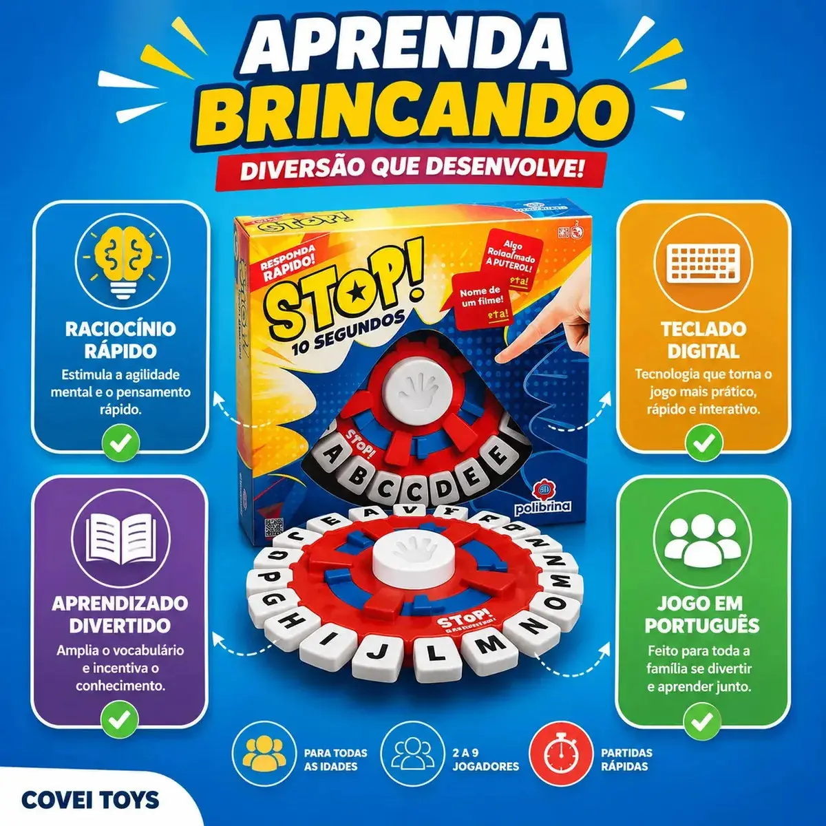 Jogo Stop 3.0 Eletrônico Educativo para Família Com Teclado Digital em Português thumbnail 3