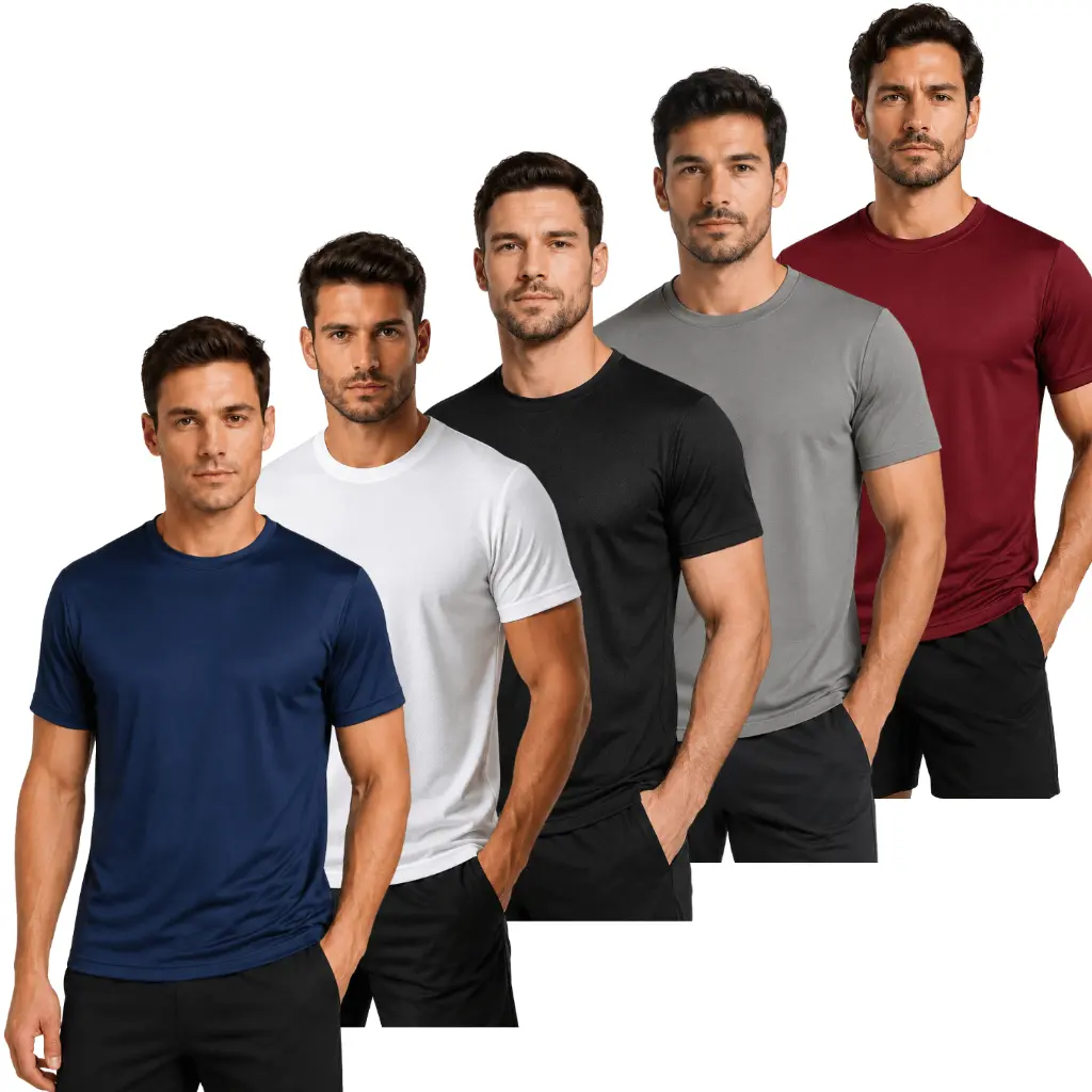 Kit 5 Camisetas Poliéster DryFit Masculina Lisa Academia Corrida Casual Esportes Confortável - 1