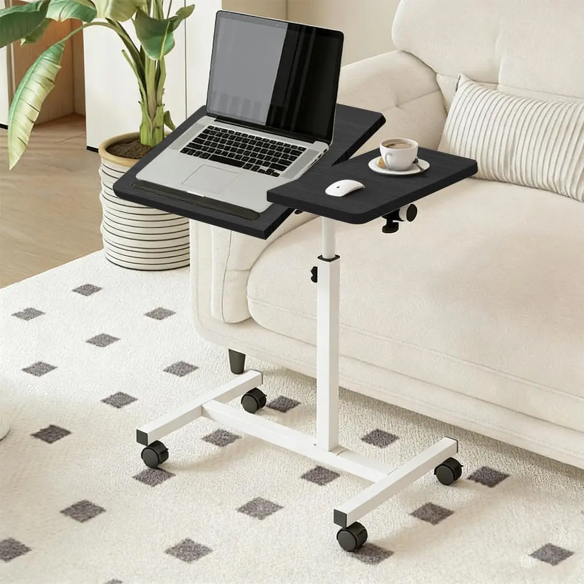 Mesa ajustável dobrável, mesa de notebook lateral com ajuste de altura (Preto-AB Flip)