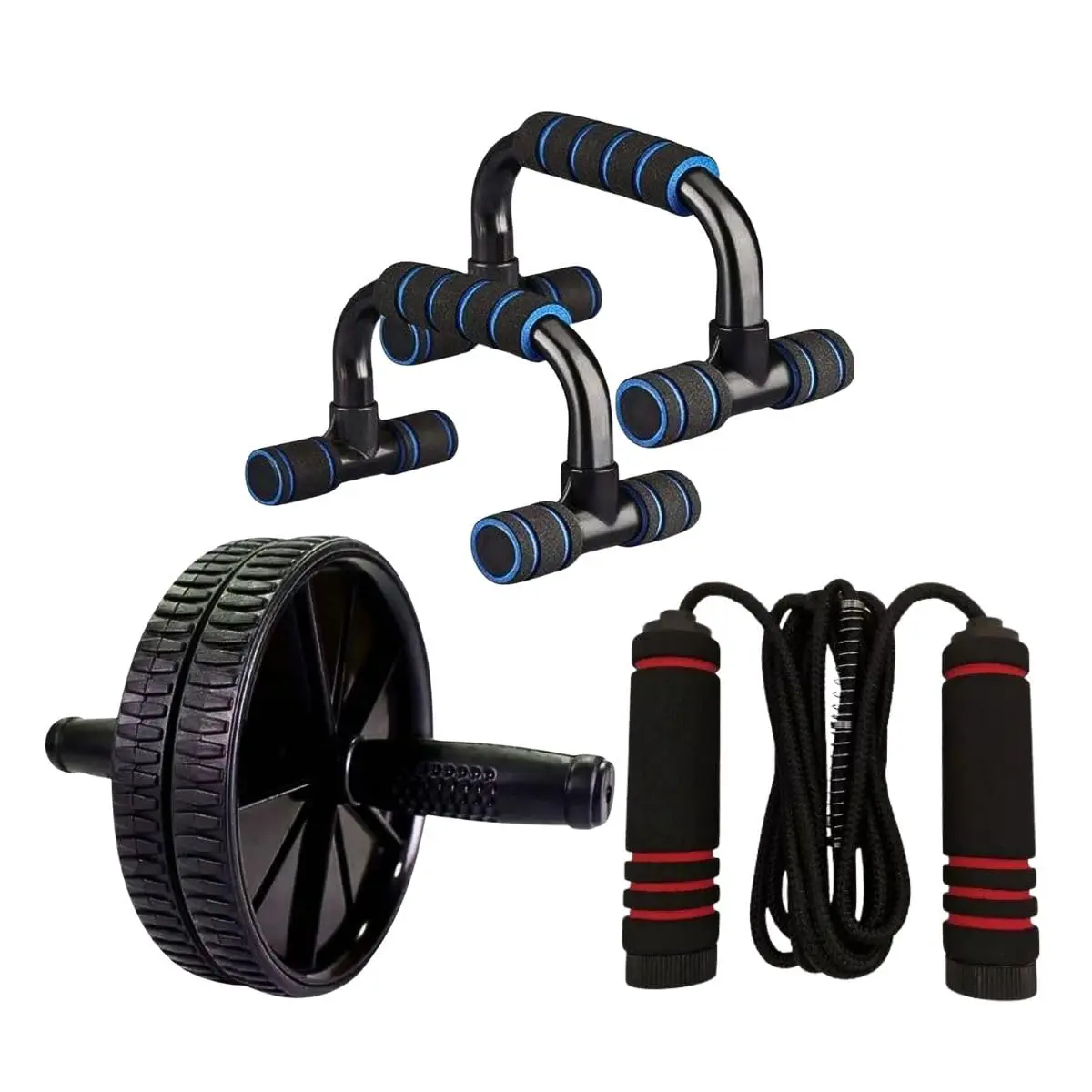 Kit Ginastica Rolinho De Abdominal + Suporte Pra Flexão BRN FITNESS, Treino Musculação Abdomen Lombar Peito Braço
