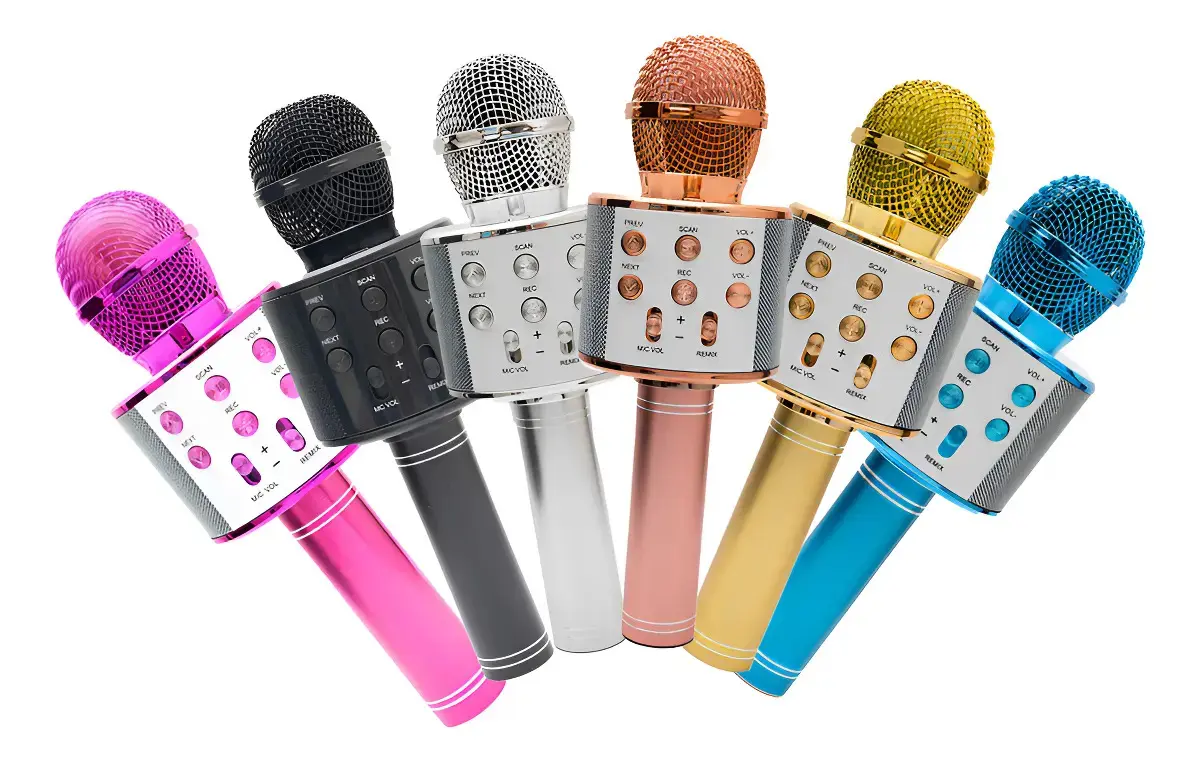 Microfone Infantil Karaokê Bluetooth WS-858 com Caixa de Som e Mudança de Voz Rose Gold