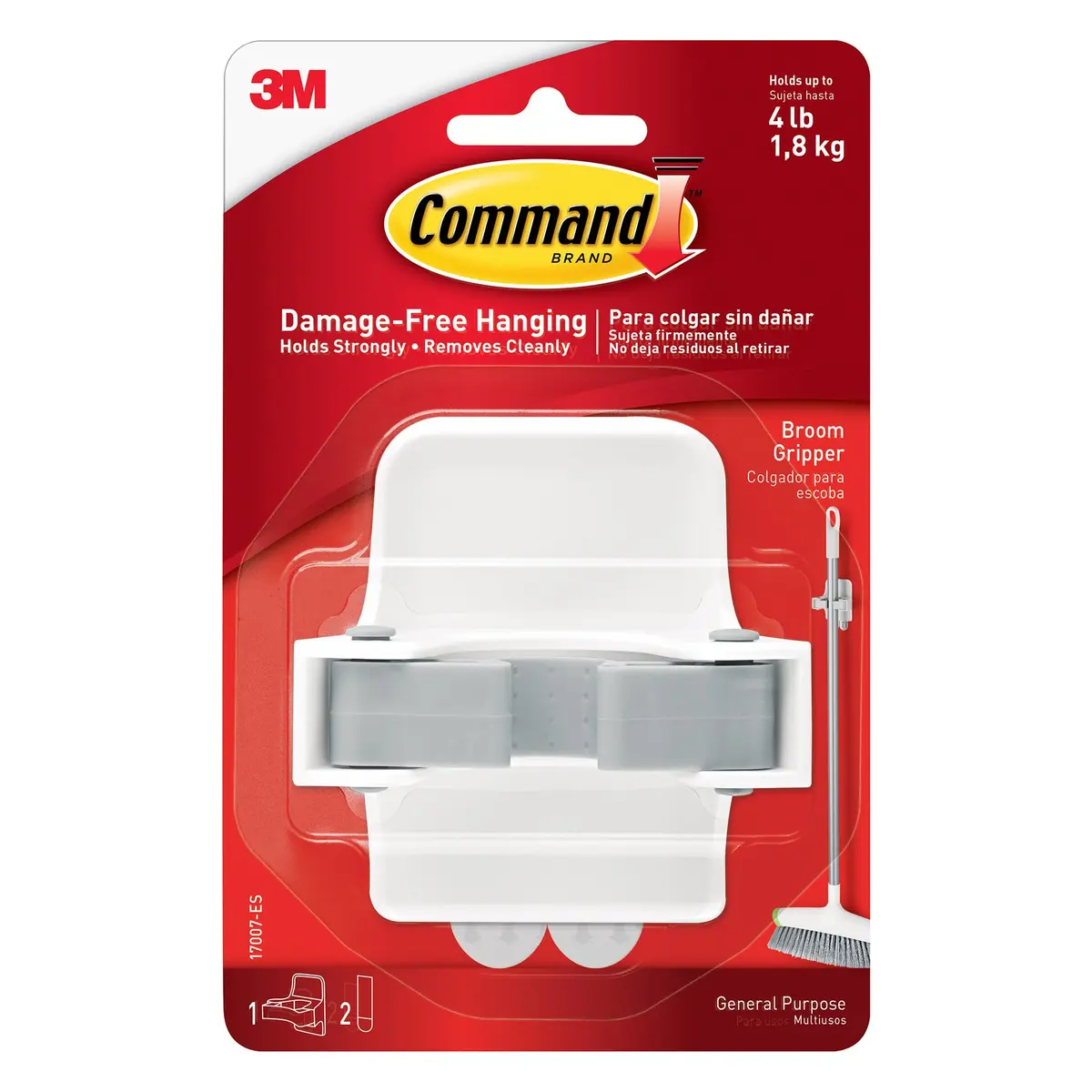 COMMAND 3M Suporte para Vassouras Grande Branco 1 Unidade | Suporta Até 1,8 kg, Sem Furos ou Pregos na Parede, Ideal para Organizar e Segurar Objetos, Fácil de Aplicar e Remover