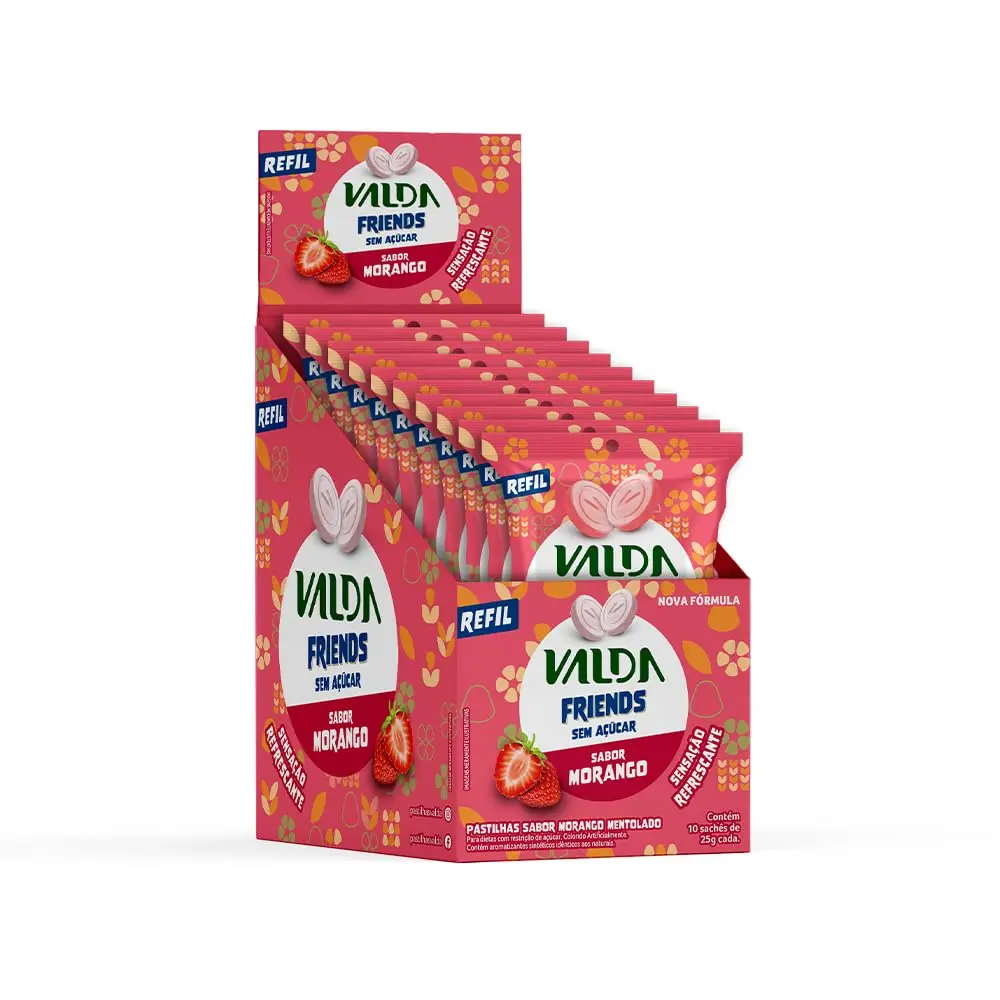 Valda Friends Pastilha para Garganta Morango Sachê 10x25g