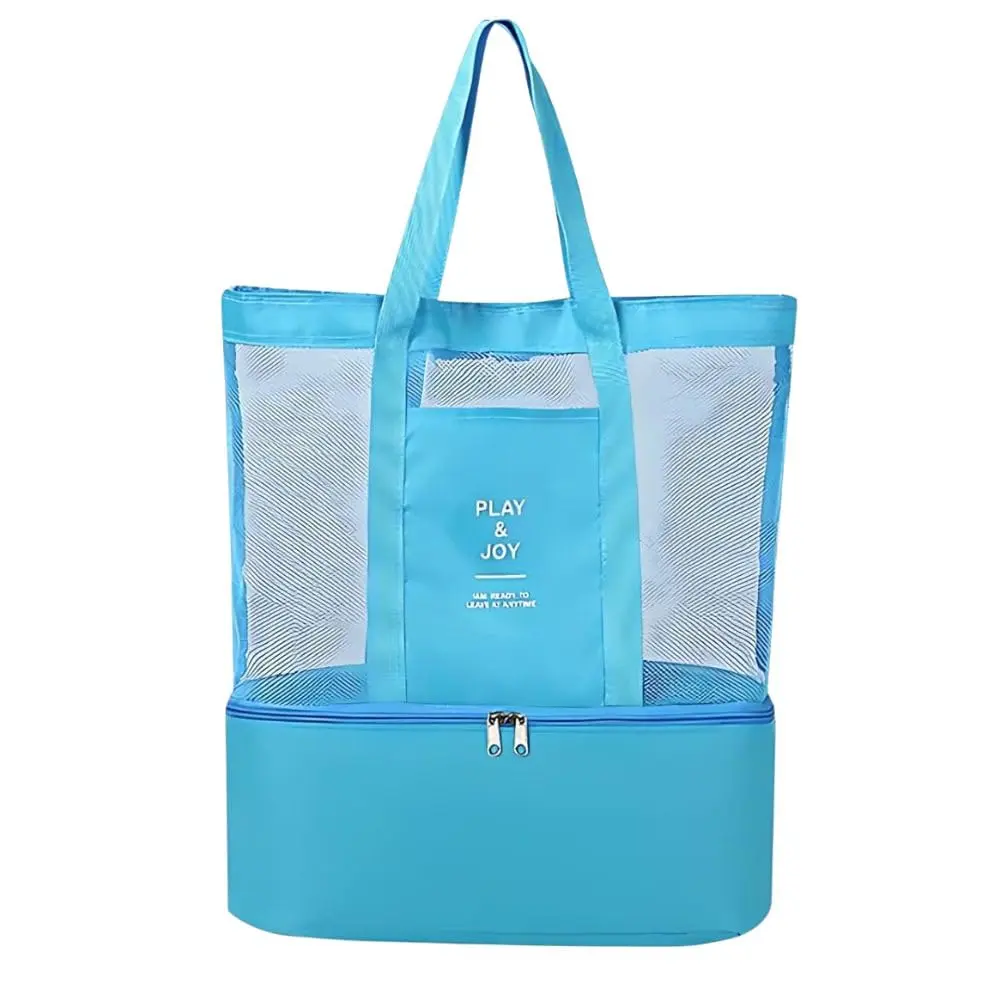 Bolsa de Praia de Rede Ventilada com Compartimento Térmico Isolado, Zíper Seguro e Alças Ajustáveis Reforçadas
