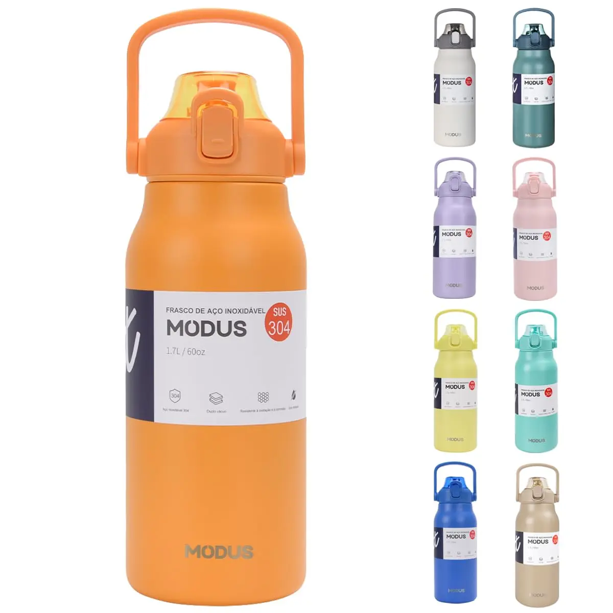 Garrafa Térmica De Viagem Inox 1700ml Água Com Canudo (Laranja) - 1