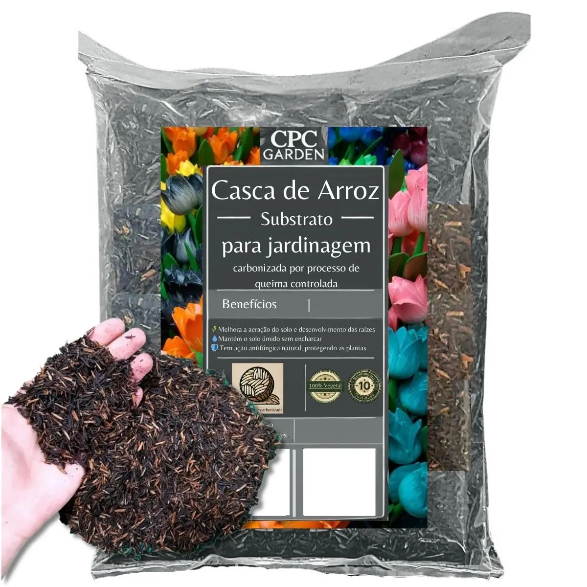 Casca de arroz carbonizada premium para substrato CPC Garden (10 Litros)