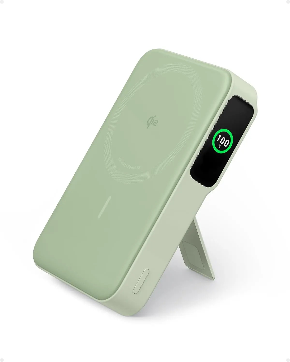 Anker MagGo Power Bank 10.000mAh, Carregador Portátil Qi2 15W, com MagSafe | Tela Inteligente e Suporte Dobrável, para iPhone 18/17/15/14/13/12, Inclui Cabo USB-C, Verde