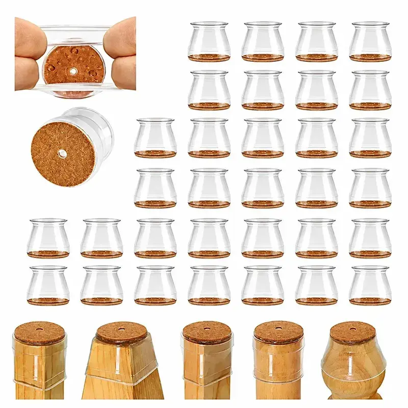 Pack 32 Protetores de Silicone Com Feltro Para Pés de Cadeira de 15mm a 23mm Anti Ruído