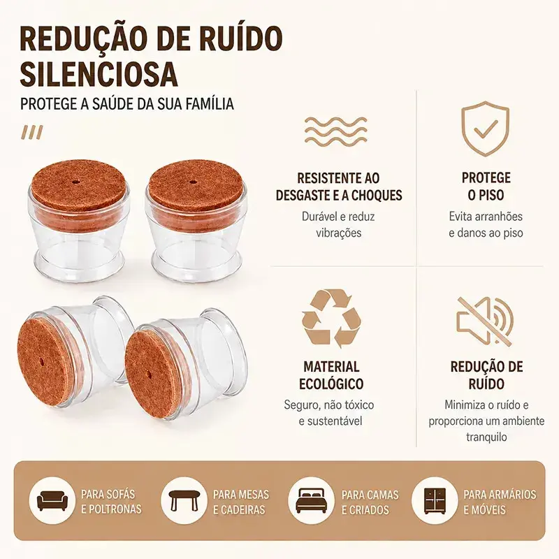 Pack 32 Protetores de Silicone Com Feltro Para Pés de Cadeira de 15mm a 23mm Anti Ruído thumbnail 6