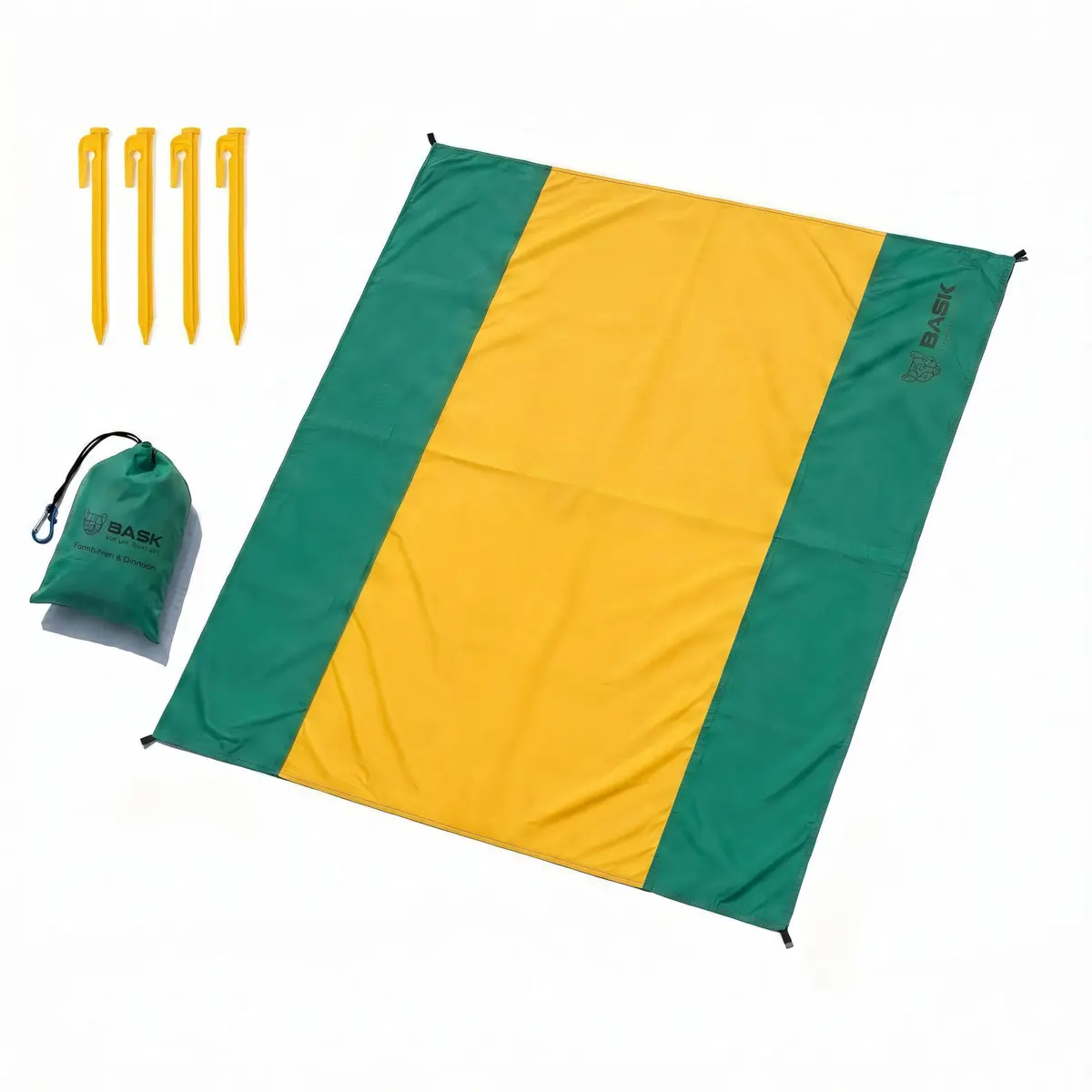 BASK Tapete de Praia Extra Grande 200x210cm – Ultraleve 0,3kg, com Estacas Longas e Bolsa Compacta 14x20cm – Ideal para Praia, Camping e Piquenique