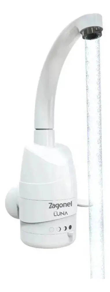 Torneira Elétrica Zagonel Luna 5500W Parede 4 Temperaturas Bica Alta Giratória 360° Cozinha Arejador Antirrespingo Branca Polida