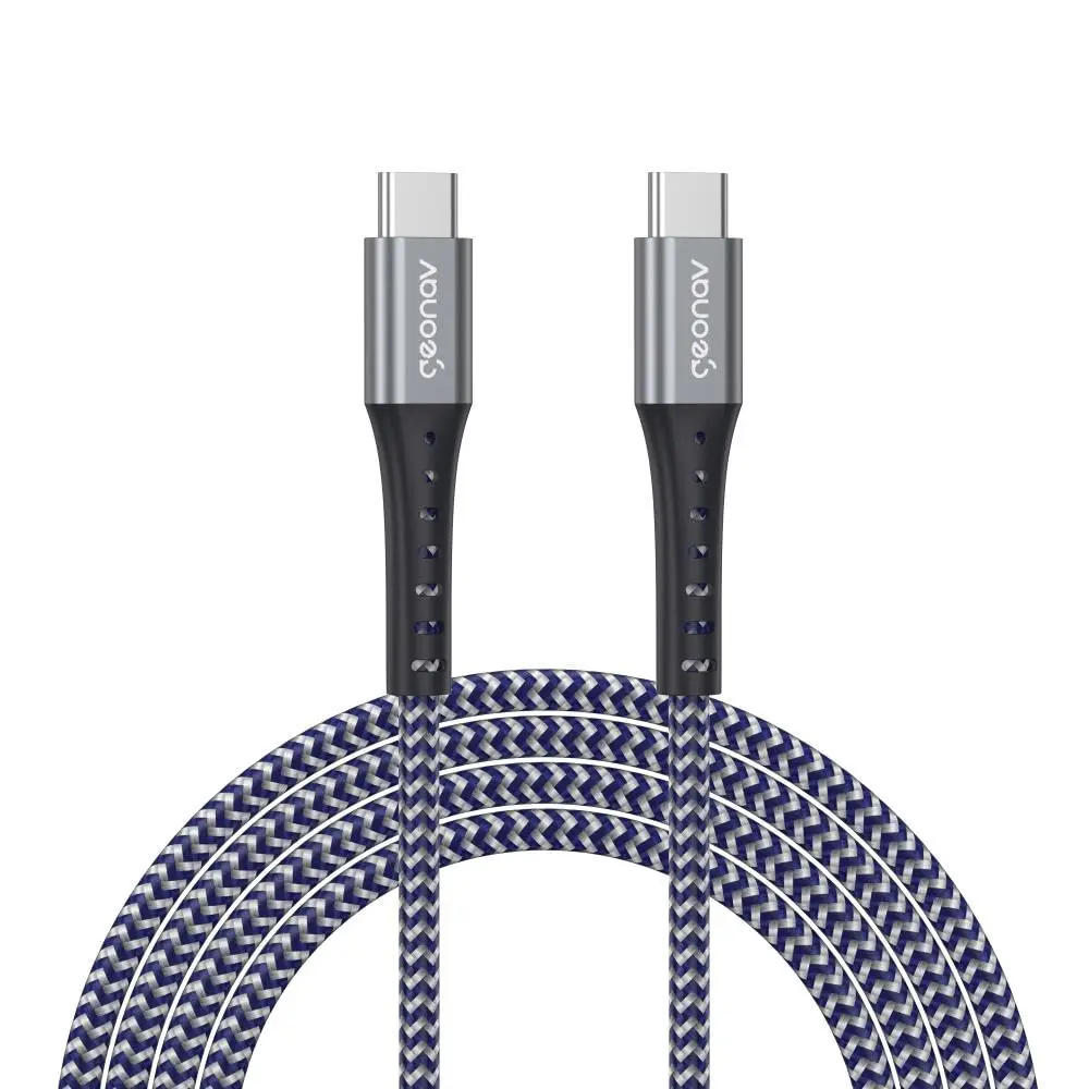 Geonav Cabo USB-C (tipo C) para USB-C (tipo C), revestimento interno ultra resistente Kevlar, 2 metros, nylon trançado, UCC05K, Azul e Cinza - 1