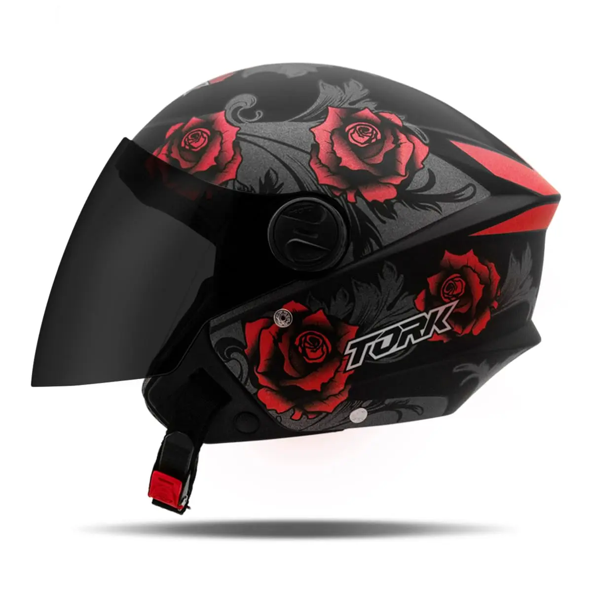 Capacete Aberto New Liberty Three Flowers Viseira Fumê Vermelho/Preto 58