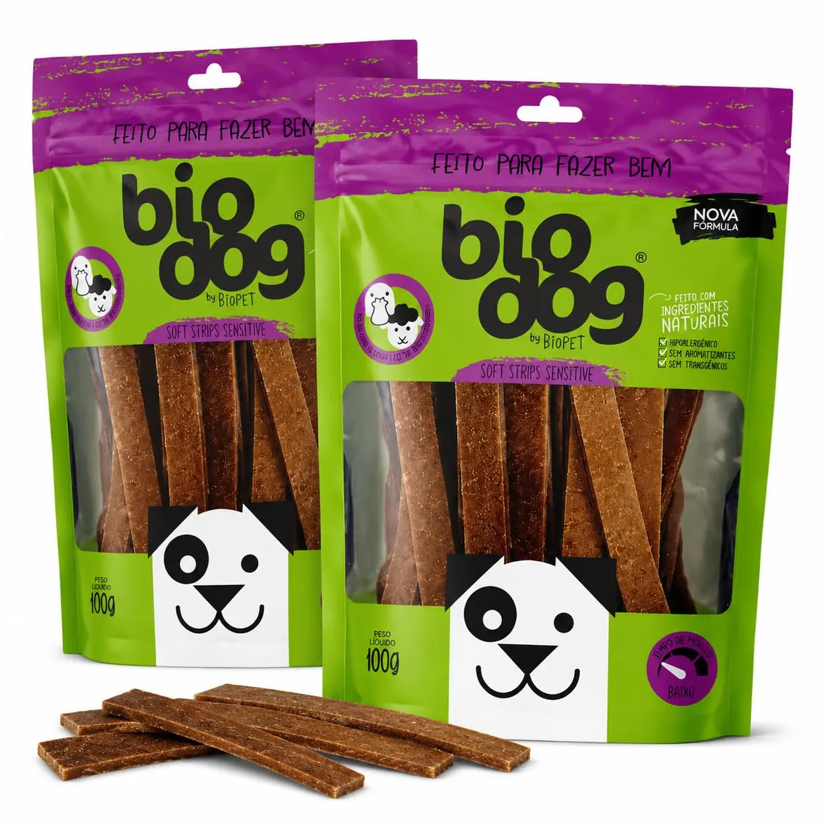 Petisco Natural para Cães Bio Dog Gourmet Sensitive Sabor de Cordeiro e Pato Hipoalergênico Bifinho Saudável Premium 100g - 2 Unidades