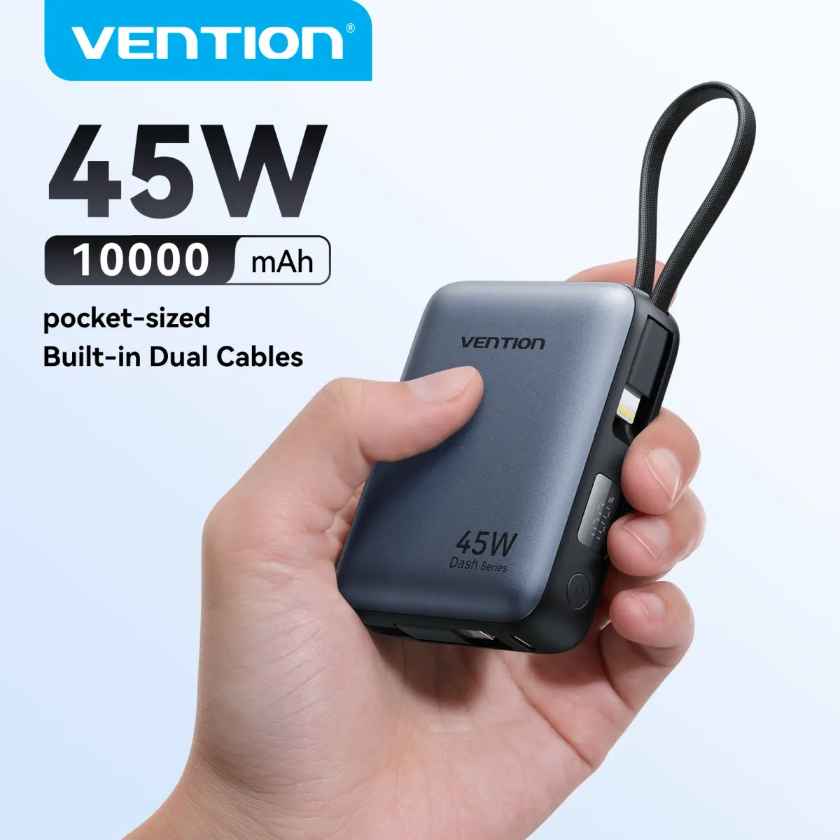 Vention Power Bank de 45W e 10000mAh com Cabo USB-C Integrado, Powerbank Portátil para iPhone 18 e Samsung S26, Bateria Auxiliar de Bolso