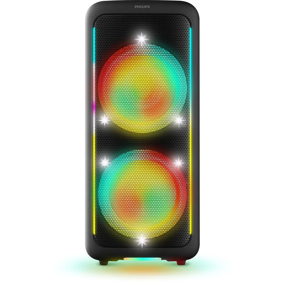 Party Speaker Philips Bluetooth 1800W com 2 Falantes de 8", TWS e Auracast, Luzes LED, USB, Auxiliar, Entradas para Microfone e Guitarra, Alça, Rodinhas, Bateria até 14H - TAX5000/78