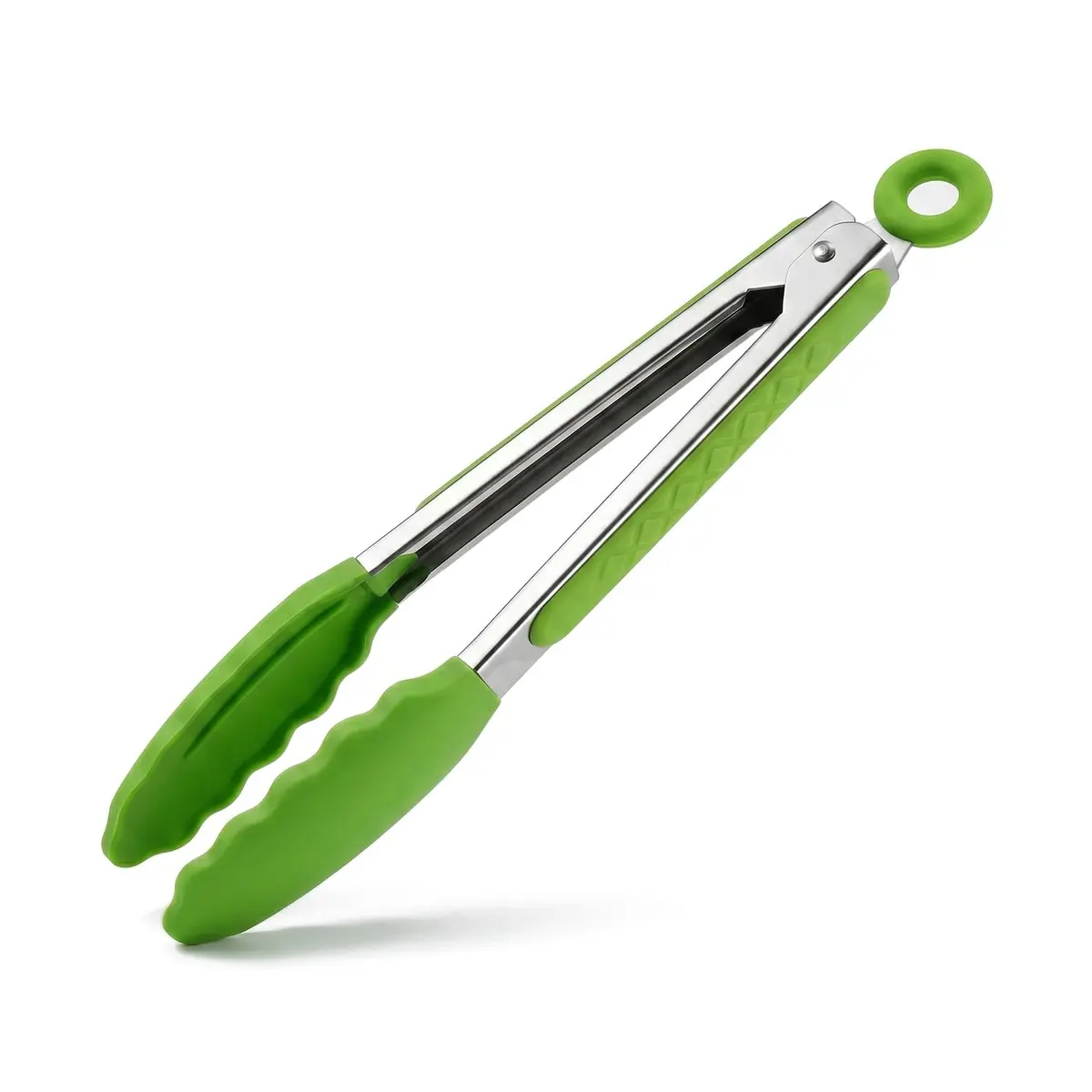 Pegador de Cozinha em Silicone Premium - Pinça Antiderrapante Resistente ao Calor com Cabo Inox (Verde)