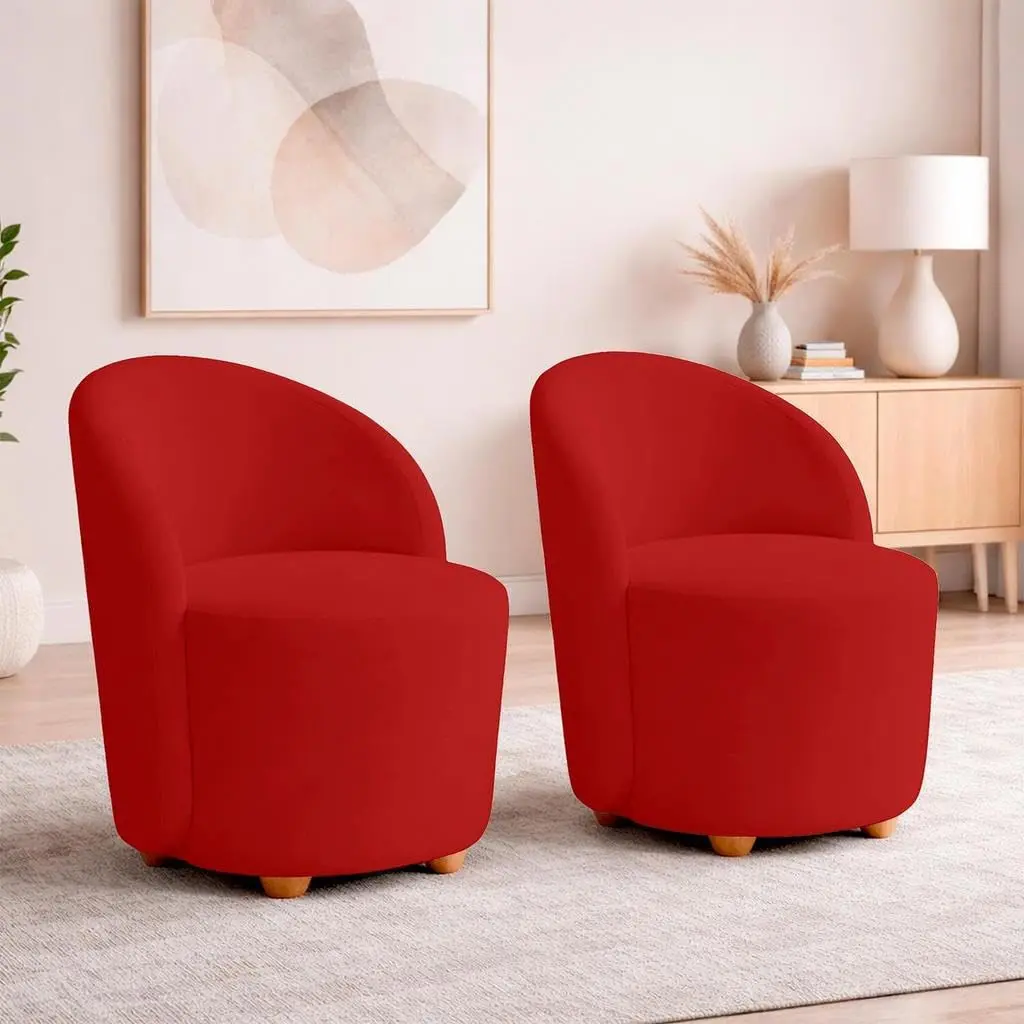 Kit 2 Poltronas Orgânicas em Veludo para Sala(Vermelho) | Duas poltronas em veludo com espuma D23, estrutura de madeira e pés baixos para salas, quartos e recepções.