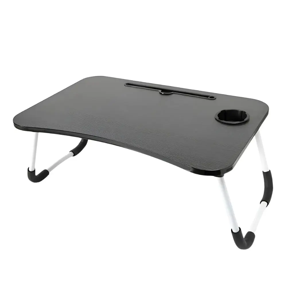 Mesa Dobrável Portátil para Notebook com Suporte para Celular e Porta‑Copos – Ideal para Home Office e Estudos (Preta)