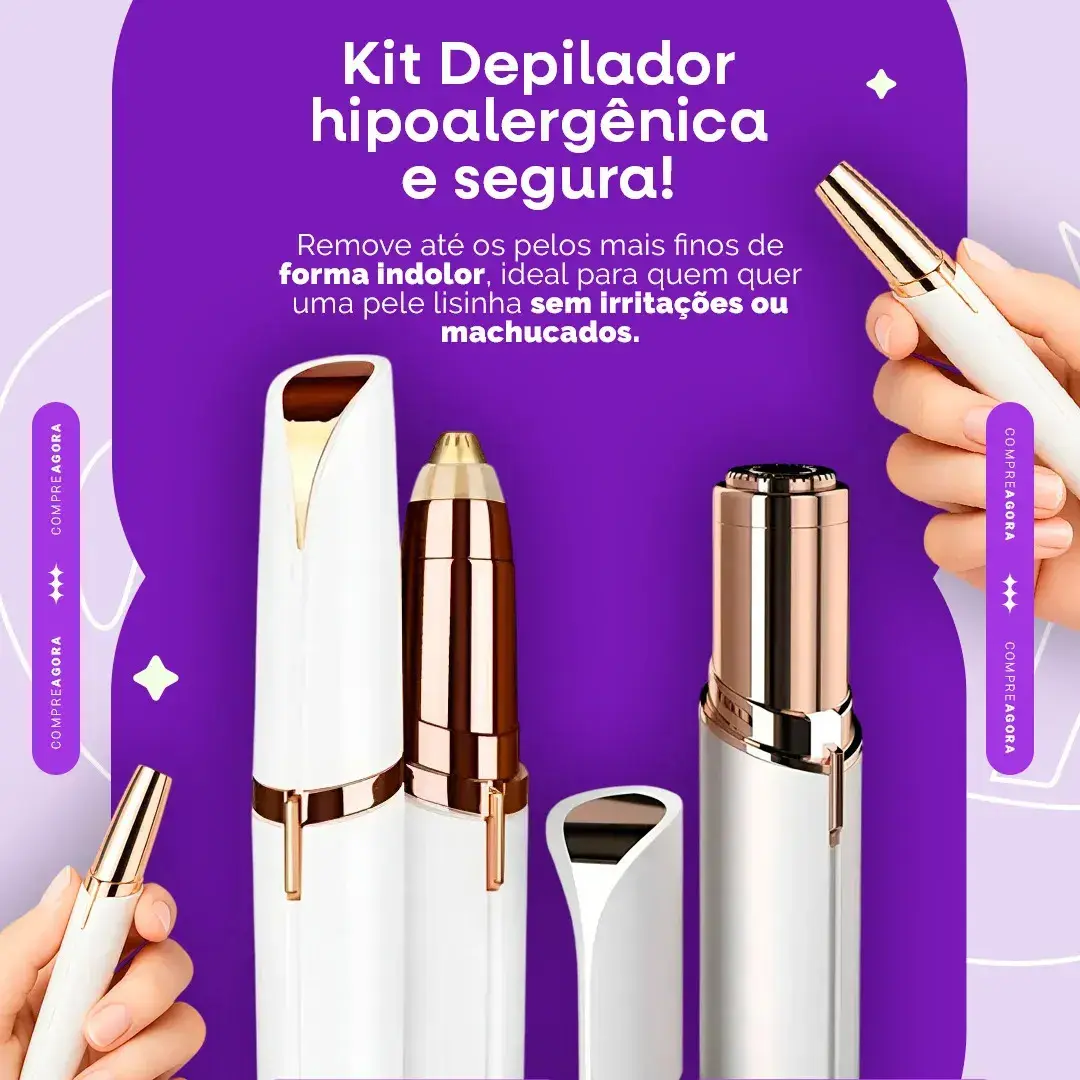 Kit Caneta Depiladora Sobrancelha + Batom Depilador Facial eletrico recarregavel - CROWLEY thumbnail 2