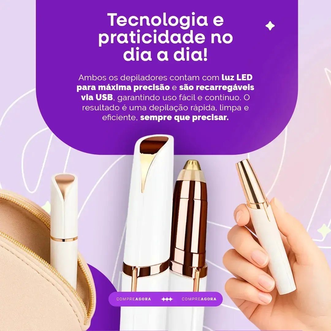 Kit Caneta Depiladora Sobrancelha + Batom Depilador Facial eletrico recarregavel - CROWLEY thumbnail 5