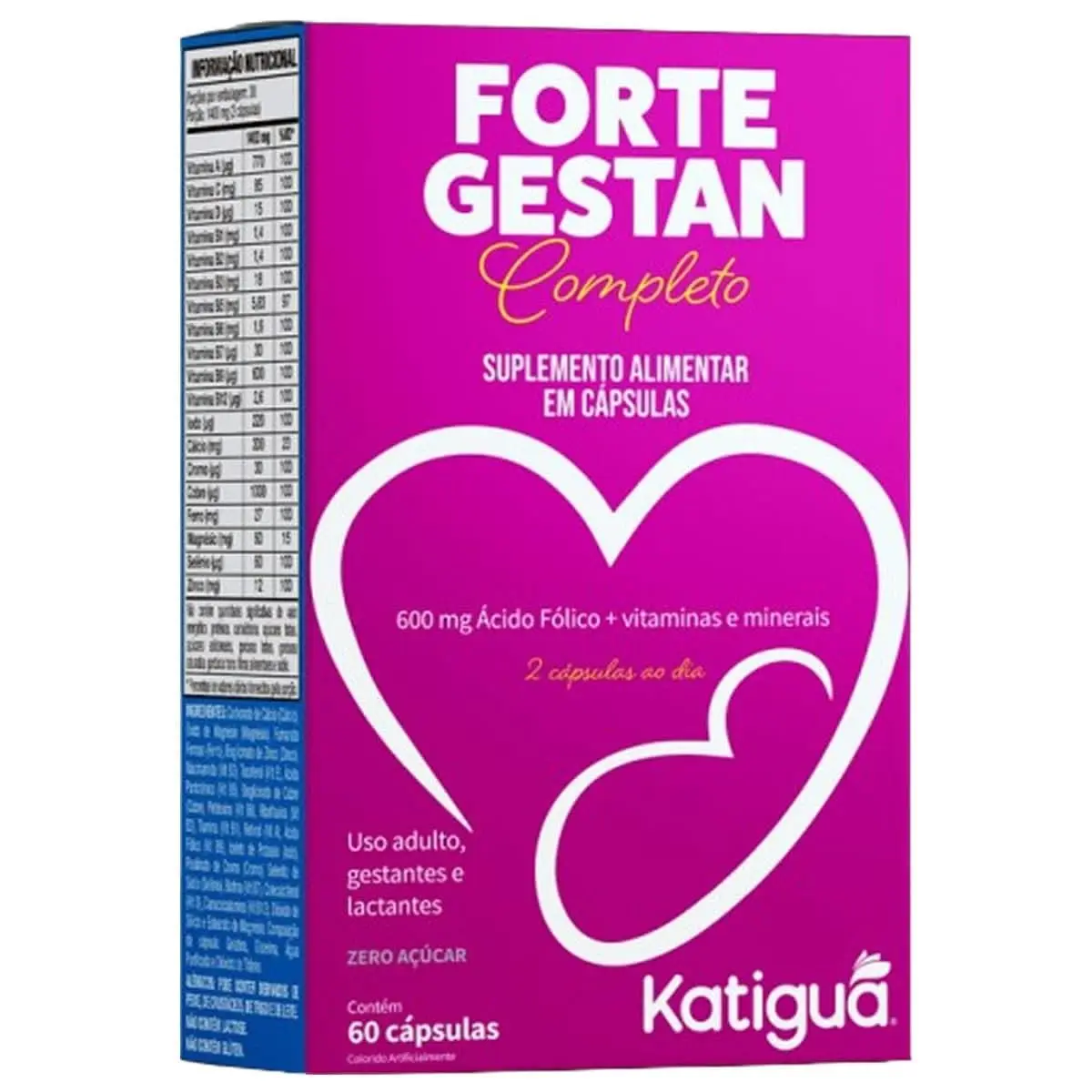 Katiguá, Fortegestan Pré-natal completo, com vitaminas e minerais, Sem sabor, Para mulheres, 60 Cápsulas rígidas • 30 doses, Rosa - 1