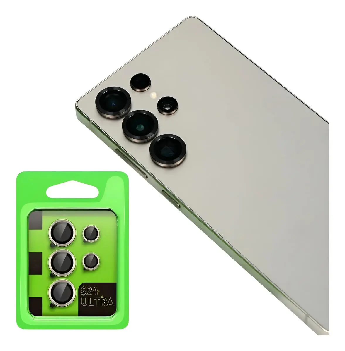 Protetor de Lentes para Camera Traseira S24 Ultra em Vidro Temperado com Aro de Alumínio Prateado para Samsung Galaxy S24 Ultra, Kit com 5 Peças - 1