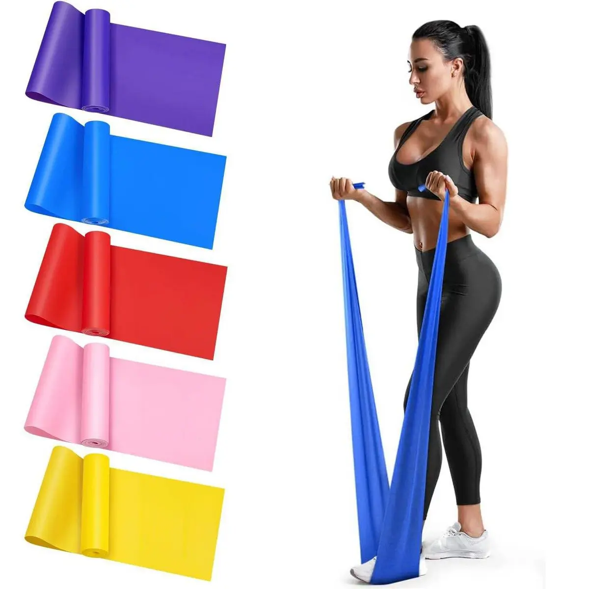 Kit com 3 Faixas Elásticas para Yoga, Pilates e Alongamento 150×15 cm | Banda de Exercícios, Para Treino e Mobilidade