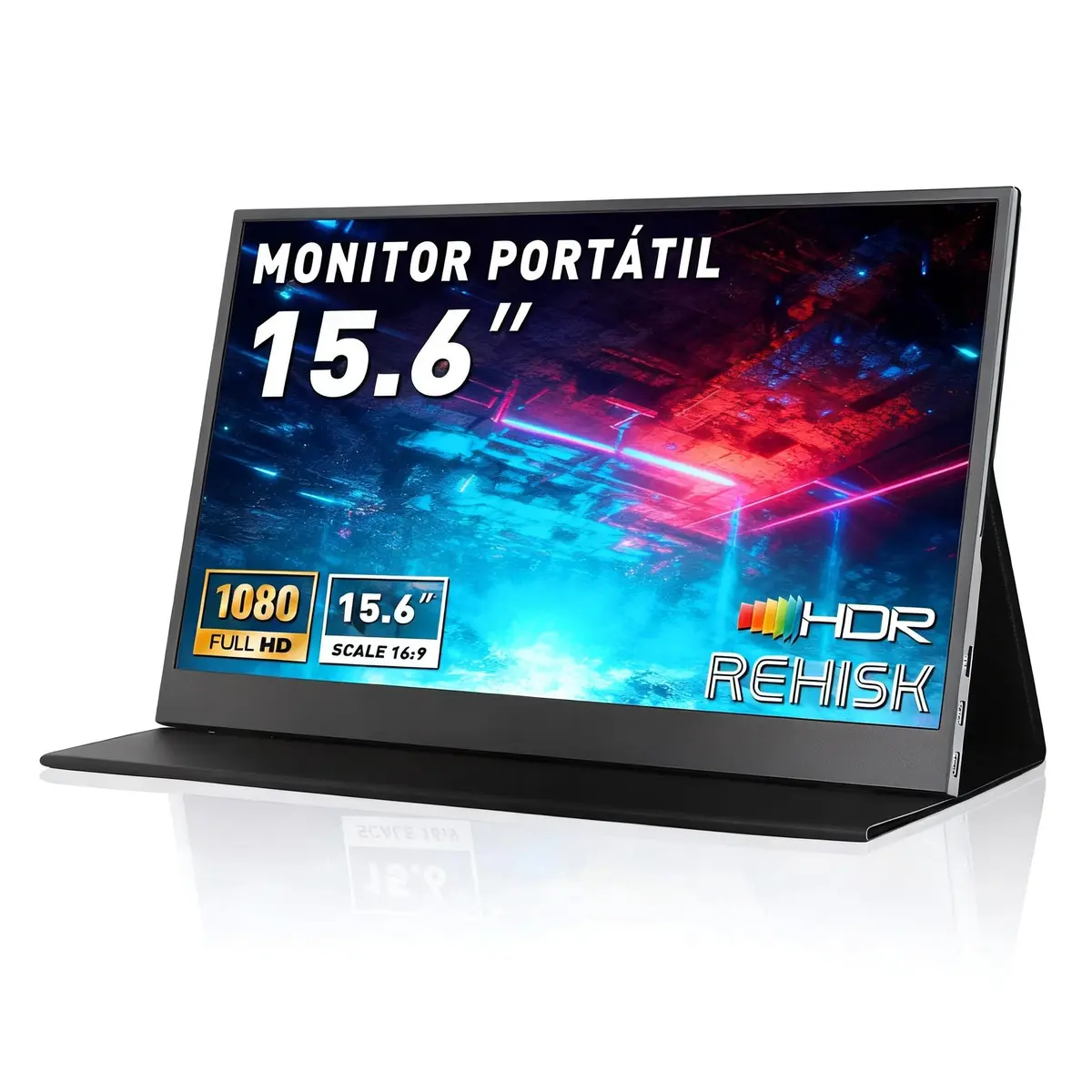 Monitor Portátil IPS 15.6" Full HD 1080p, Ultrafino, USB-C/HDMI, Capa Inteligente e Alto-falantes - Extensor de Tela para Laptop e Viagem