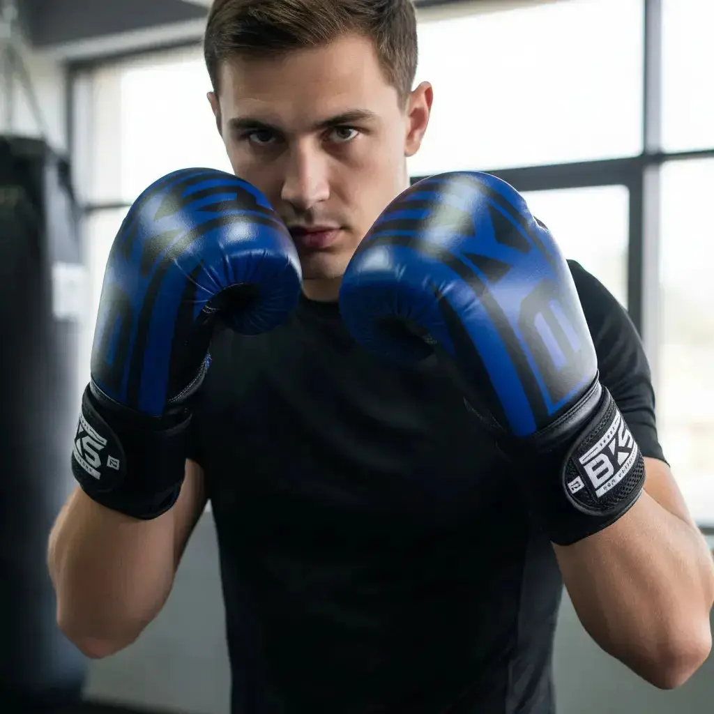 Luva De Boxe Treino Muay Thai Kickboxing Profissional Bks Cor Azul Tamanho 14oz thumbnail 10