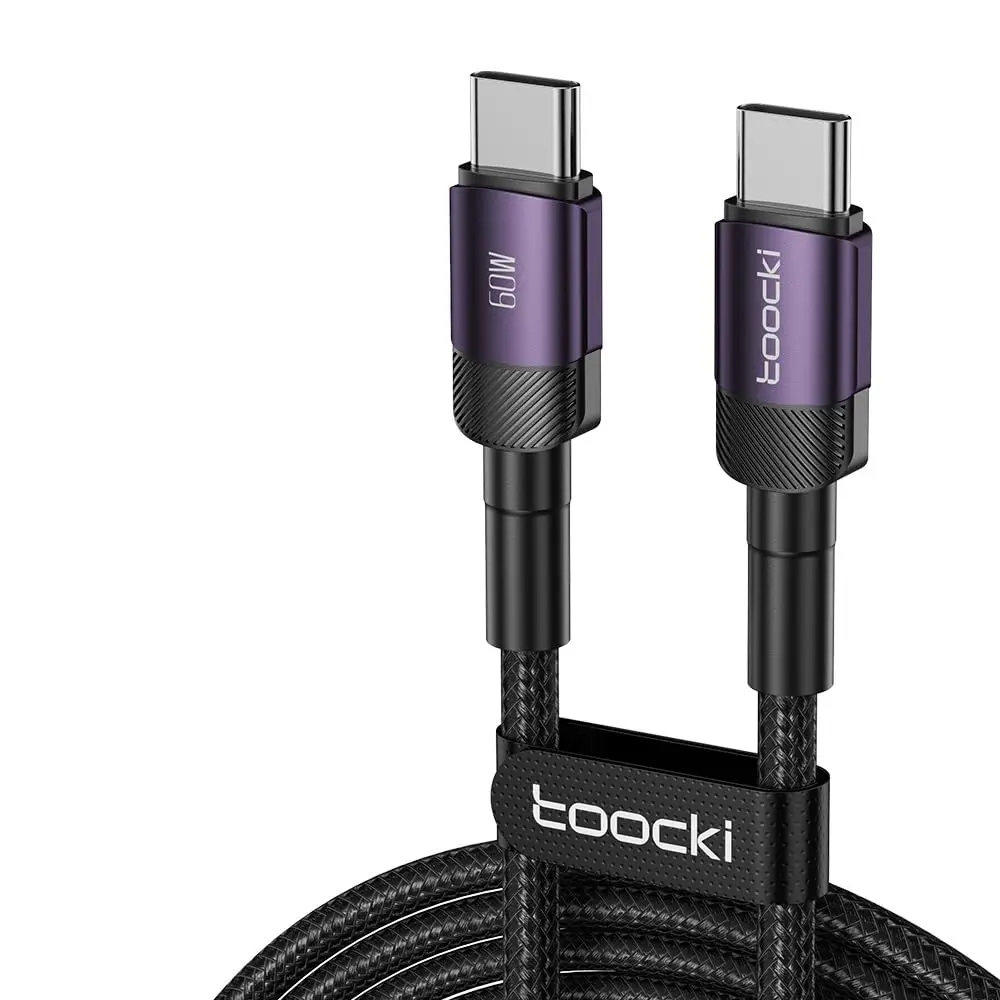 Cabo Toocki USB-C 60W 5A Carregamento Rápido - (Roxo, 2 Metros) | Compatível iPhone 15 (superior), Android e MacBook; nylon trançado, conector alumínio; até 480Mbps; suporta PD e QC - 1