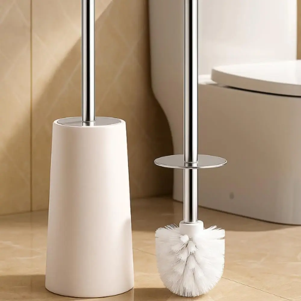 Escova Sanitária de Vaso com Suporte Moderno, Design Compacto, Base Estável, Cerdas Duráveis. (Branco)