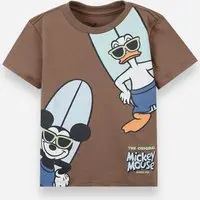 camiseta infantil de algodão manga curta mickey marrom