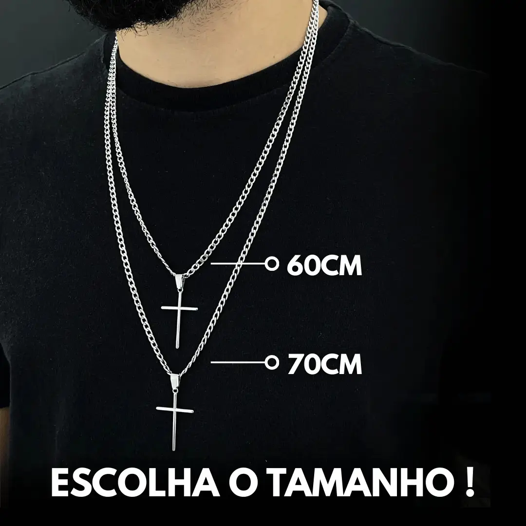 Corrente Cordão Masculino Grumet Aço Inox Cruz Crucifixo Colar Correntinha Masculina Para Presente Cor Prata Prateado 70cm thumbnail 2