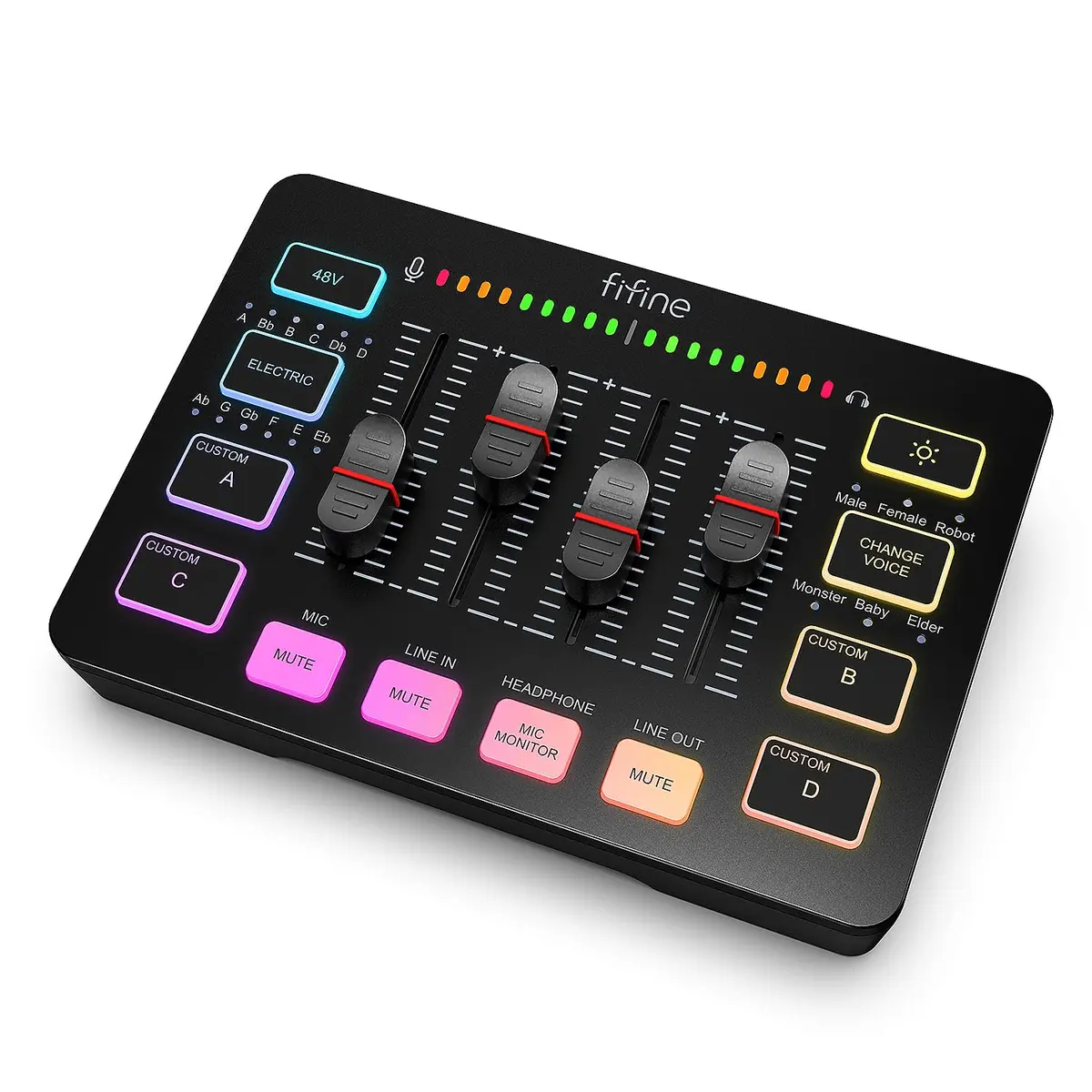 FIFINE SC3 Mesa de Som Gamer para Streaming/Podcast/Gravação/Vocal | Mixer RGB para PC com Interface XLR, Controle Individual, Botão de Silenciar, Alimentação Phantom 48V,para Voz de Jogo,preto