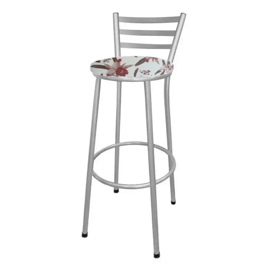 Banqueta Alta com Encosto Aço Assento MDF Cozinha Bar(Orquídea Vermelha) | Banqueta alta com encosto, estrutura em aço e assento confortável para balcão e área gourmet