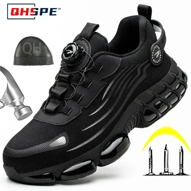 Sapatos de segurança masculinos proteção e botas de segurança elásticas sapatos casuais da moda respirável proteção contra odor sapatos de trabalho masculinos - 1