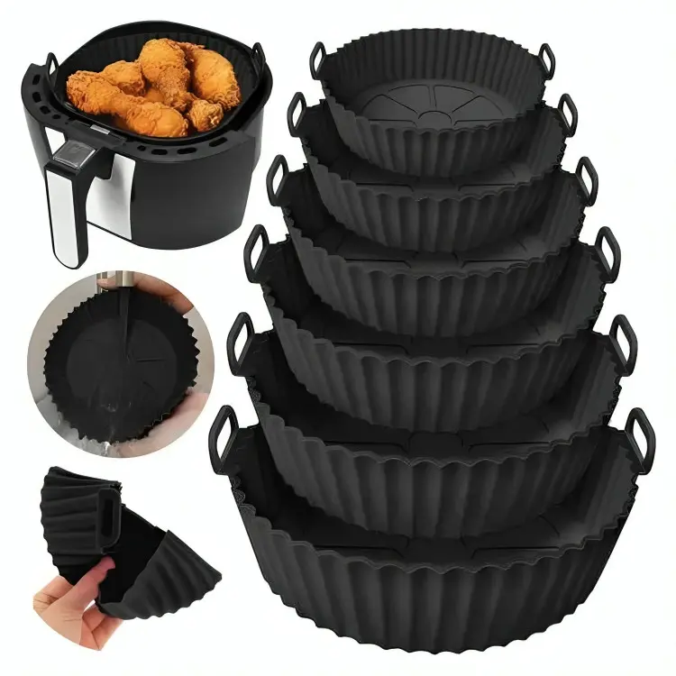 Kit 6 Forma de Silicone para Fritadeira Air Fryer com Alça Antiaderente Cozinha Forma de Airfryer Silicone 6 Tamanhos - 1