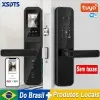 Xsdts tuya wifi digital eletrônico inteligente fechadura da porta com câmera biométrica impressão digital cartão inteligente senha chave desbloqueio