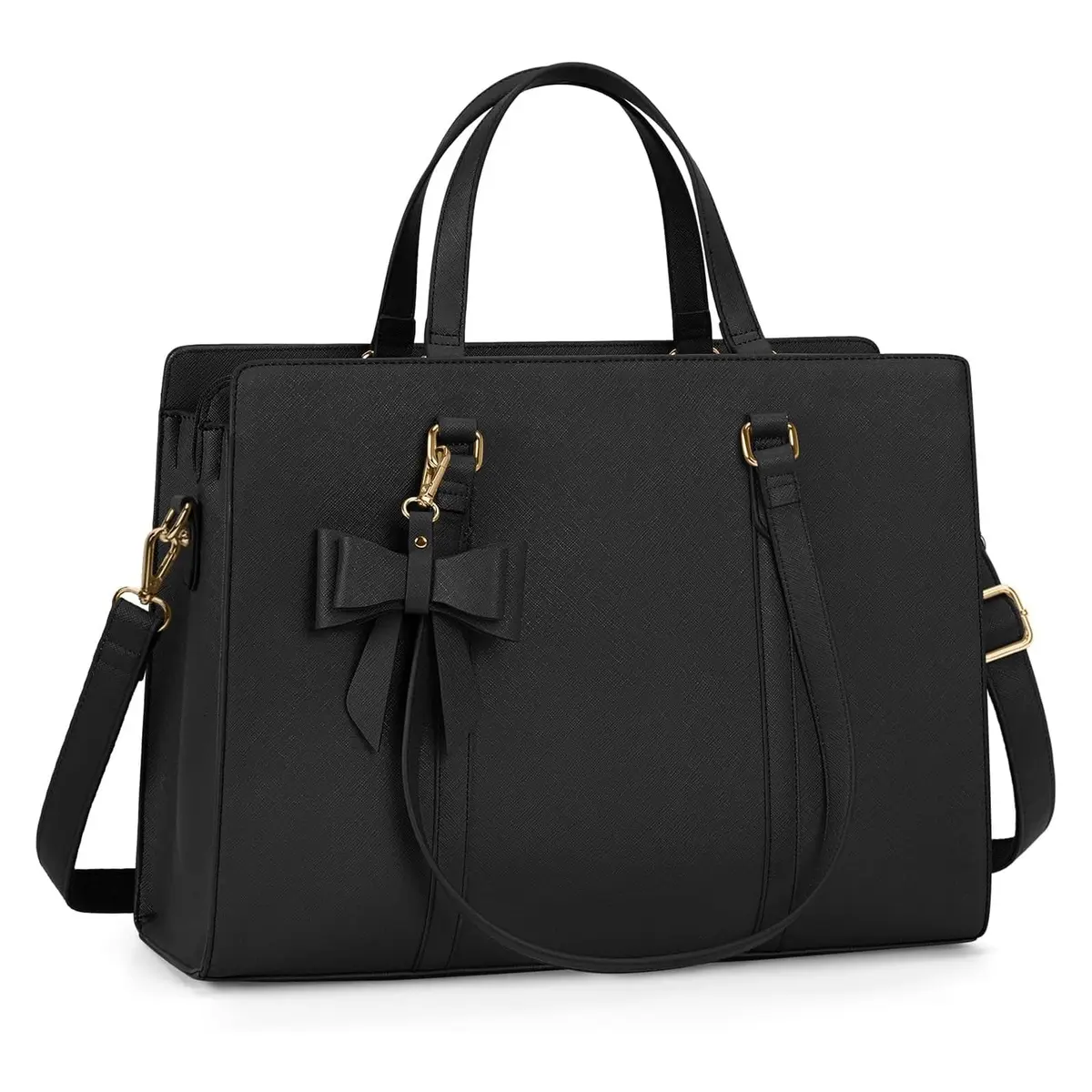 Bolsa Feminina para Notebook 15,6" Couro Impermeável Laço Preta | Bolsa Grande Executiva com Bolsos para Trabalho Escritório Deslocamento Notebook 15,6 Polegadas Durável Estilosa