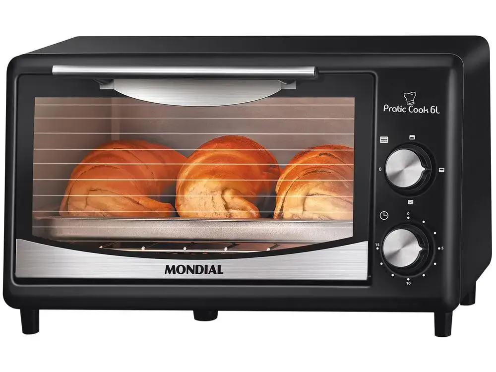 Forno Elétrico de Bancada Mondial com Timer 6L Preto Pratic Cook FR-09 - 220V - 1