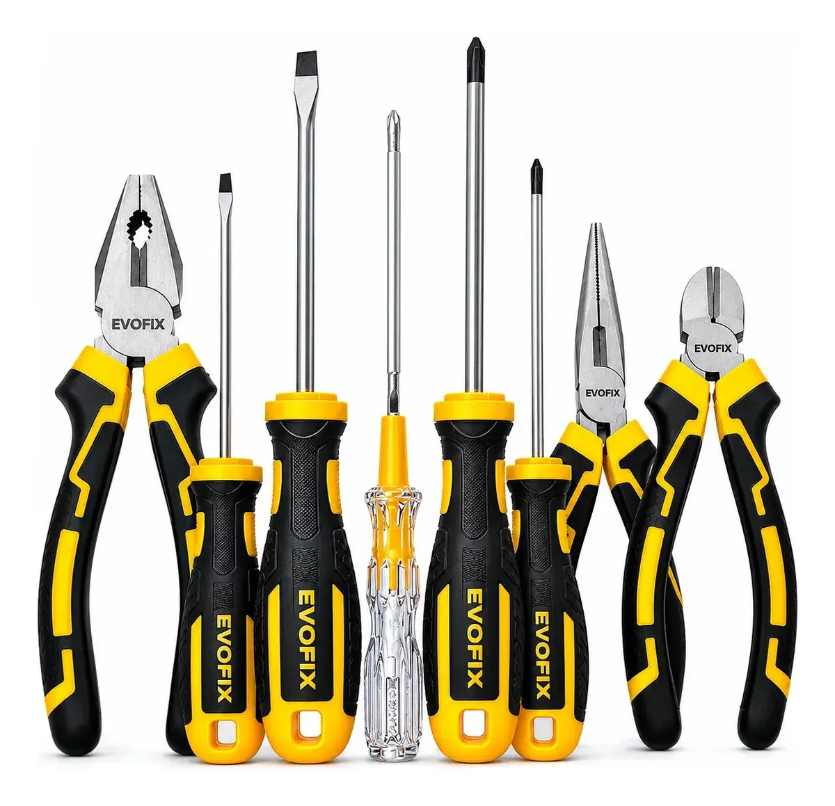 Kit Ferramentas 8 Peças Evofix Alicates Chaves De Fenda e Phillips Testador De Voltagem - 1