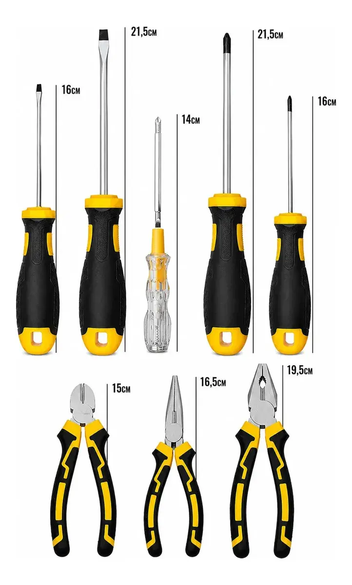 Kit Ferramentas 8 Peças Evofix Alicates Chaves De Fenda e Phillips Testador De Voltagem thumbnail 2
