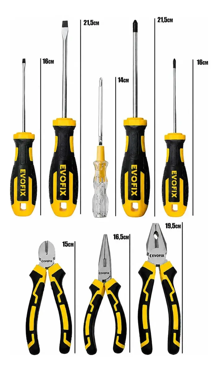 Kit Ferramentas 8 Peças Evofix Alicates Chaves De Fenda e Phillips Testador De Voltagem thumbnail 5