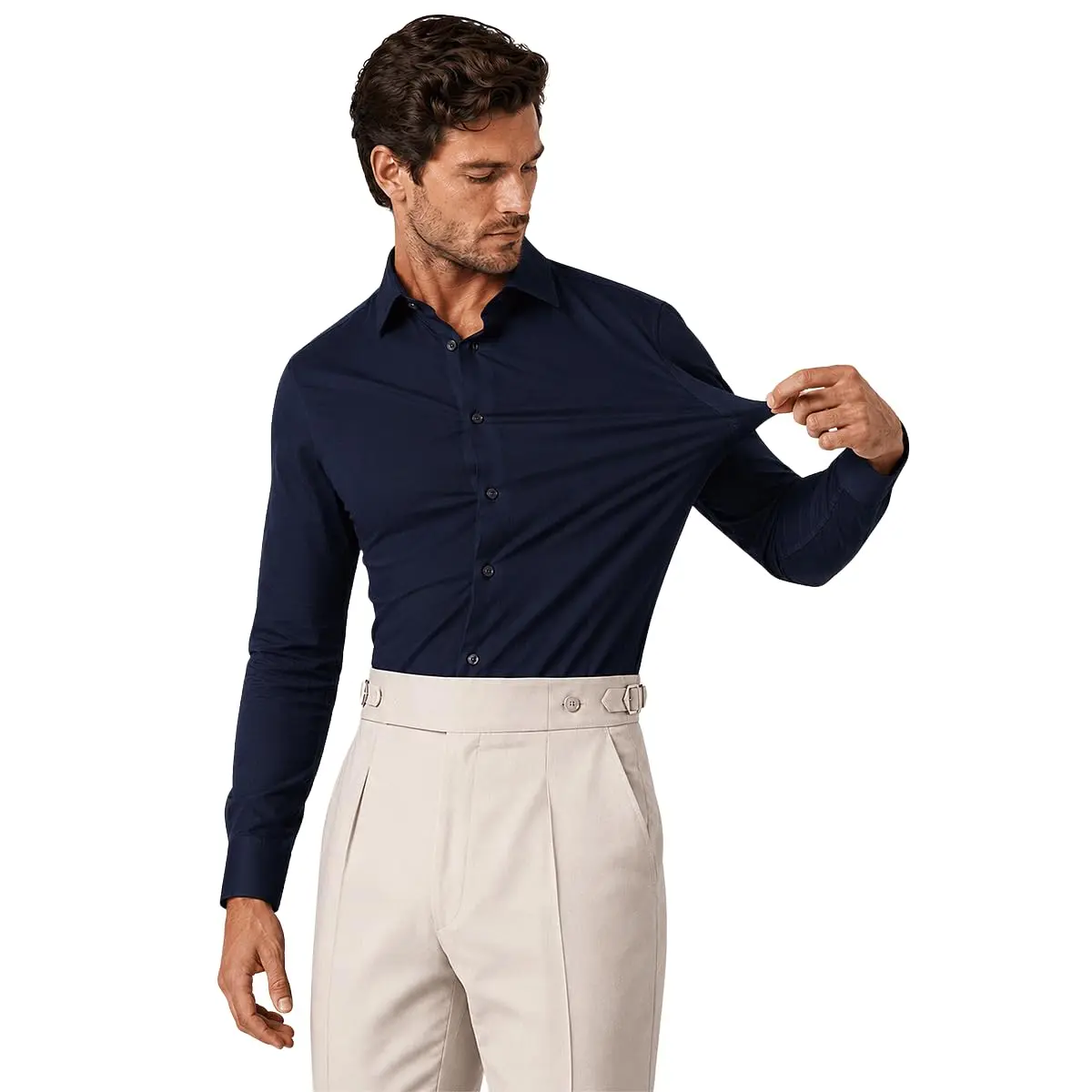 Camisa Social Masculina Manga Longa Slim Tecnologica Não Amassa e Estica Elegante Para Trabalho Escritório Casual - 1