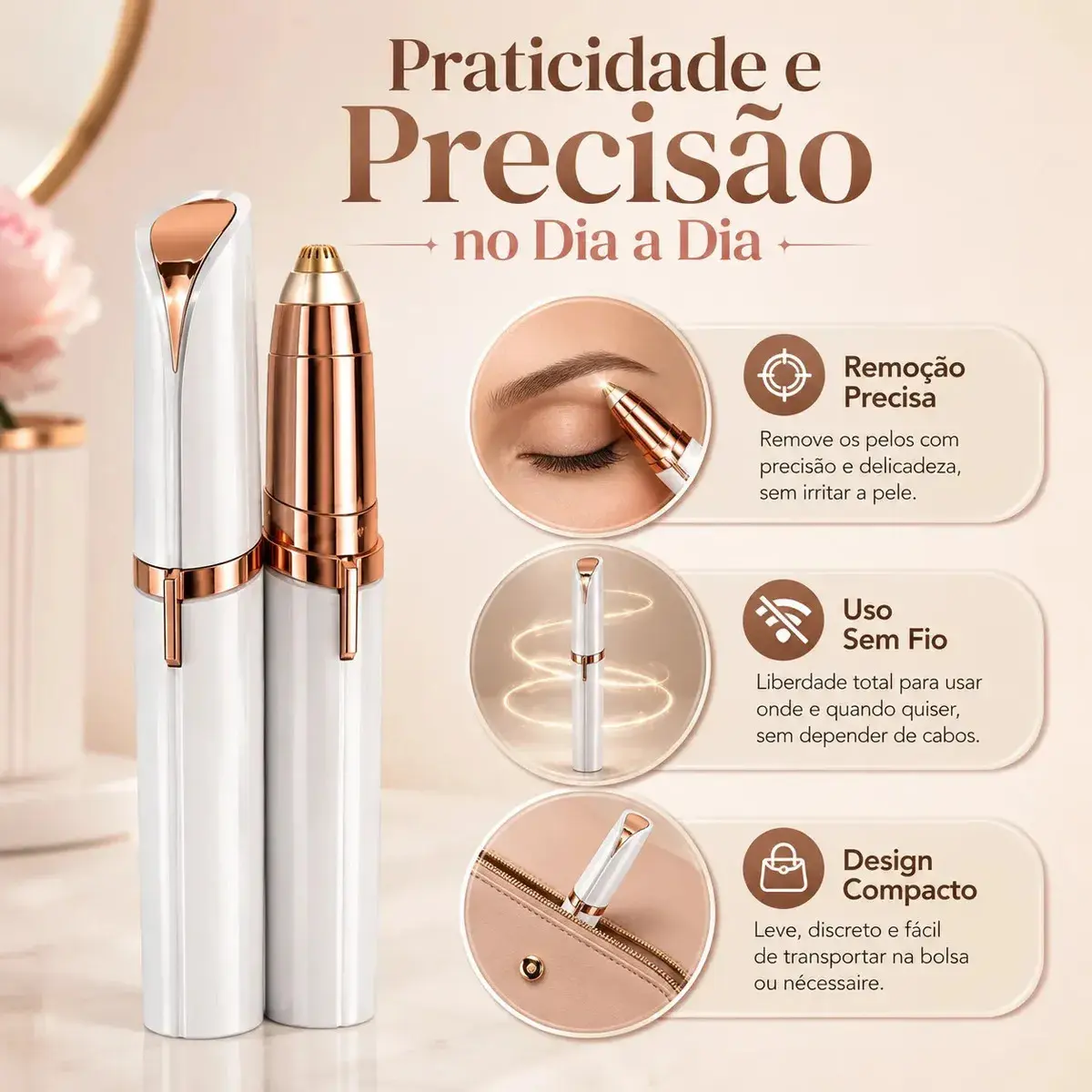 Kit Caneta Depiladora Sobrancelha + Batom Depilador Buço Recarregável Profissional Designer Facial Campus Ecom thumbnail 4