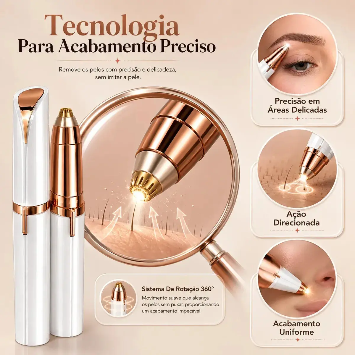 Kit Caneta Depiladora Sobrancelha + Batom Depilador Buço Recarregável Profissional Designer Facial Campus Ecom thumbnail 5
