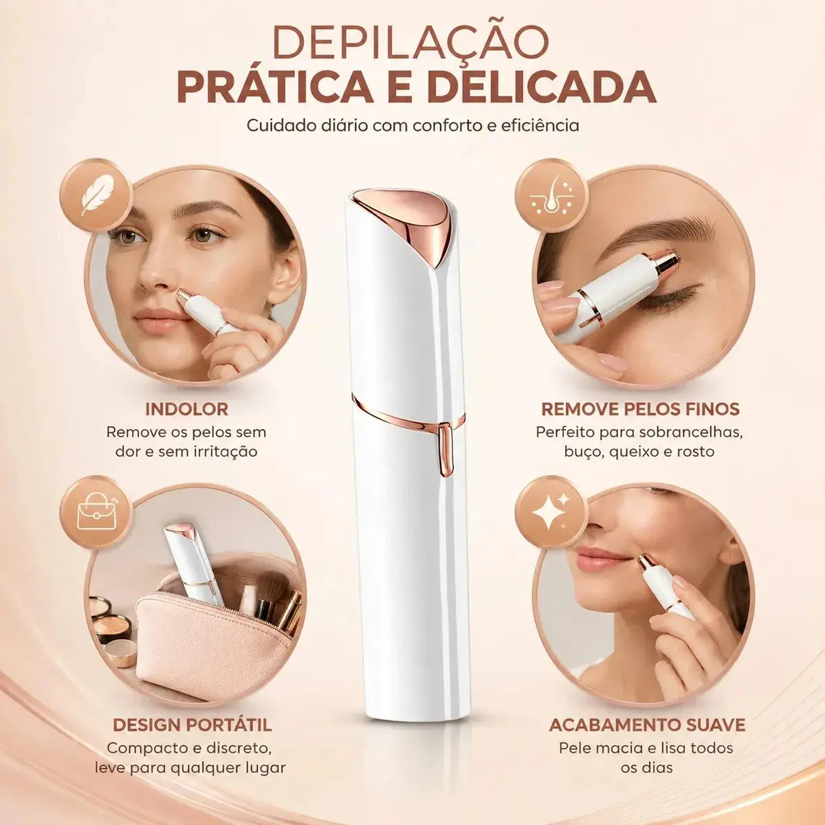 Kit Caneta Depiladora Sobrancelha + Batom Depilador Buço Recarregável Profissional Designer Facial Campus Ecom thumbnail 6