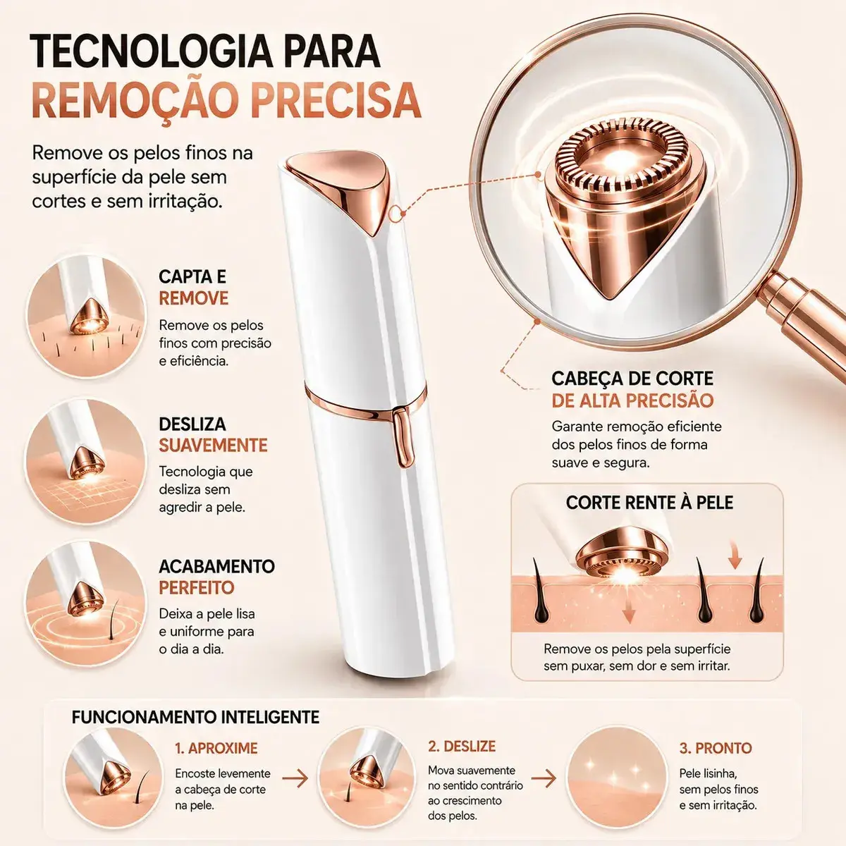 Kit Caneta Depiladora Sobrancelha + Batom Depilador Buço Recarregável Profissional Designer Facial Campus Ecom thumbnail 7